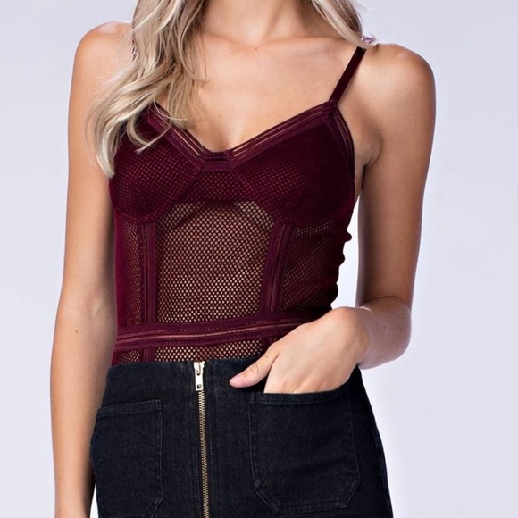 Maroon mesh body suit - Picture 3 of 4